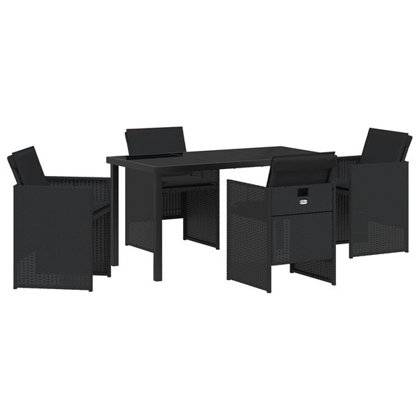 Grote foto vidaxl tuin eetset met kussen 5 pcs zwart poly riet tuin en terras tuinmeubelen
