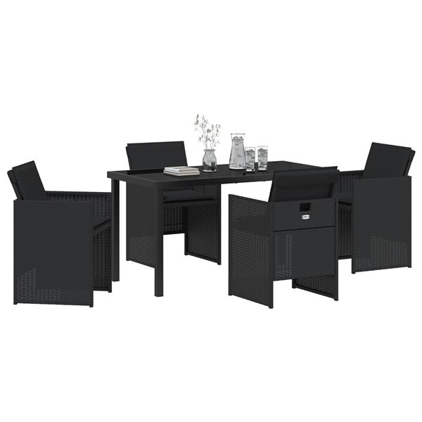 Grote foto vidaxl tuin eetset met kussen 5 pcs zwart poly riet tuin en terras tuinmeubelen