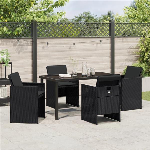 Grote foto vidaxl tuin eetset met kussen 5 pcs zwart poly riet tuin en terras tuinmeubelen