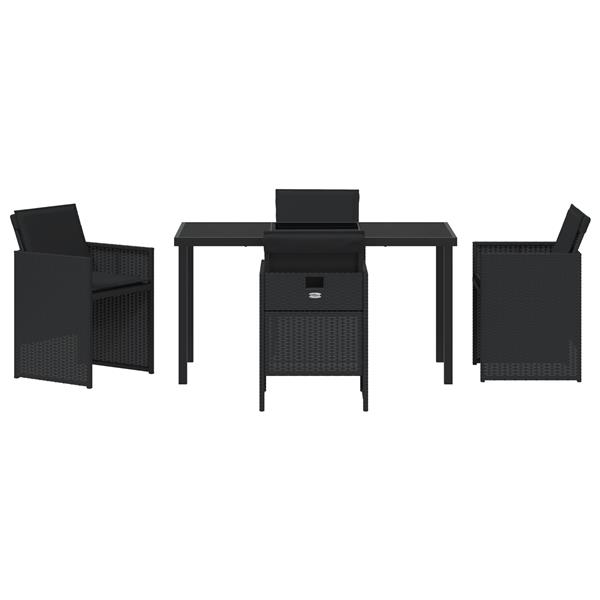 Grote foto vidaxl tuin eetset met kussen 5 pcs zwart poly riet tuin en terras tuinmeubelen