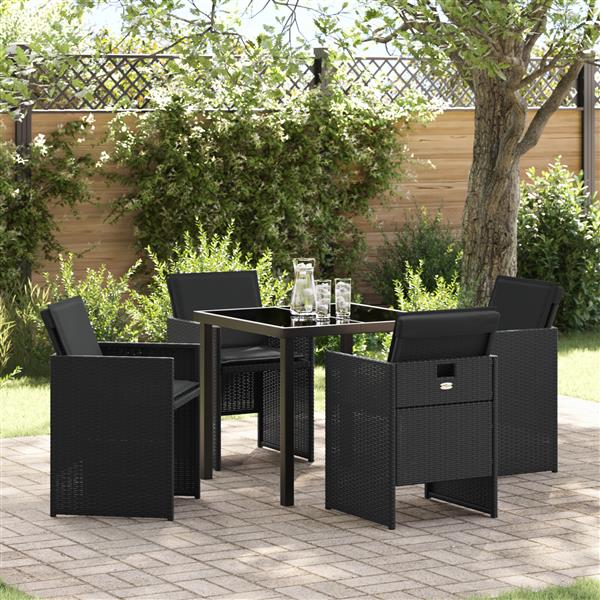 Grote foto vidaxl tuin eetset met kussen 5 pcs zwart poly riet tuin en terras tuinmeubelen