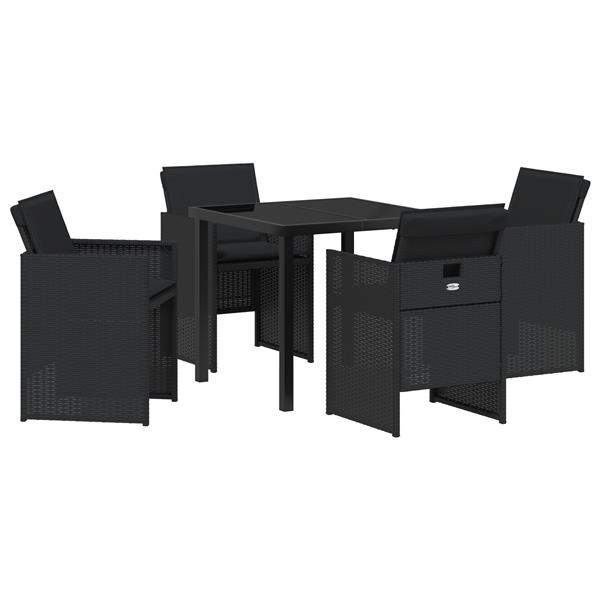 Grote foto vidaxl tuin eetset met kussen 5 pcs zwart poly riet tuin en terras tuinmeubelen
