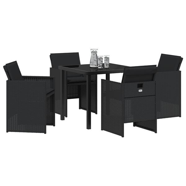 Grote foto vidaxl tuin eetset met kussen 5 pcs zwart poly riet tuin en terras tuinmeubelen