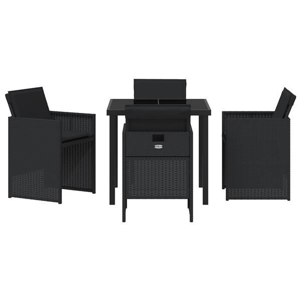 Grote foto vidaxl tuin eetset met kussen 5 pcs zwart poly riet tuin en terras tuinmeubelen