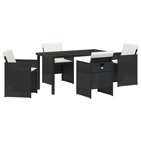 Grote foto vidaxl tuin eetset met kussen 5 pcs zwart poly riet tuin en terras tuinmeubelen