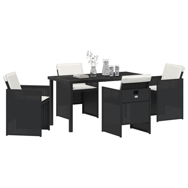 Grote foto vidaxl tuin eetset met kussen 5 pcs zwart poly riet tuin en terras tuinmeubelen