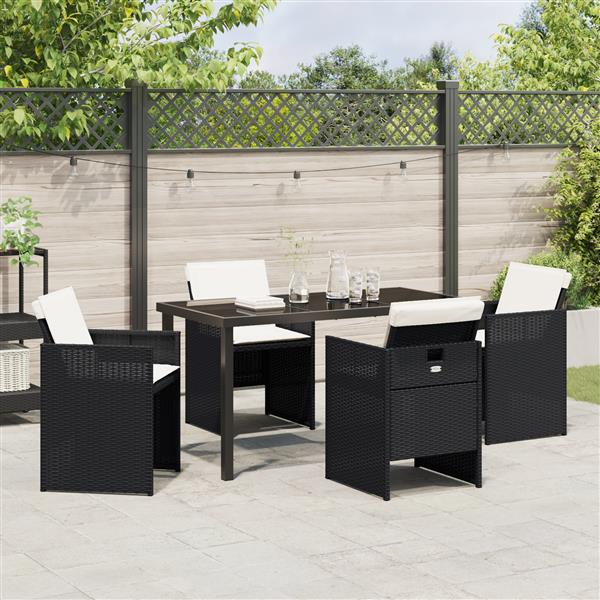 Grote foto vidaxl tuin eetset met kussen 5 pcs zwart poly riet tuin en terras tuinmeubelen