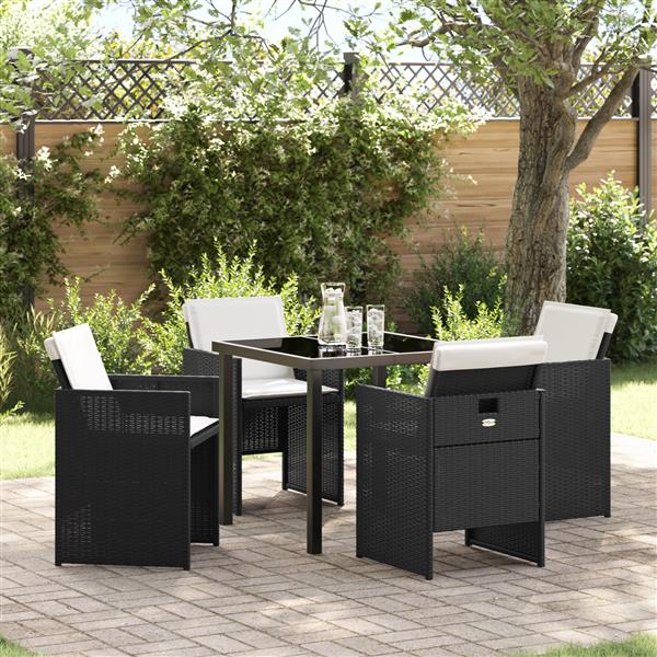 Grote foto vidaxl tuin eetset met kussen 5 pcs zwart poly riet tuin en terras tuinmeubelen