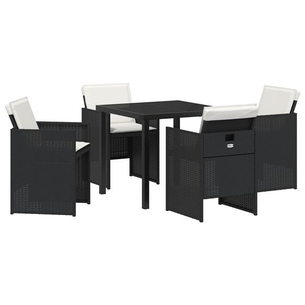 Grote foto vidaxl tuin eetset met kussen 5 pcs zwart poly riet tuin en terras tuinmeubelen