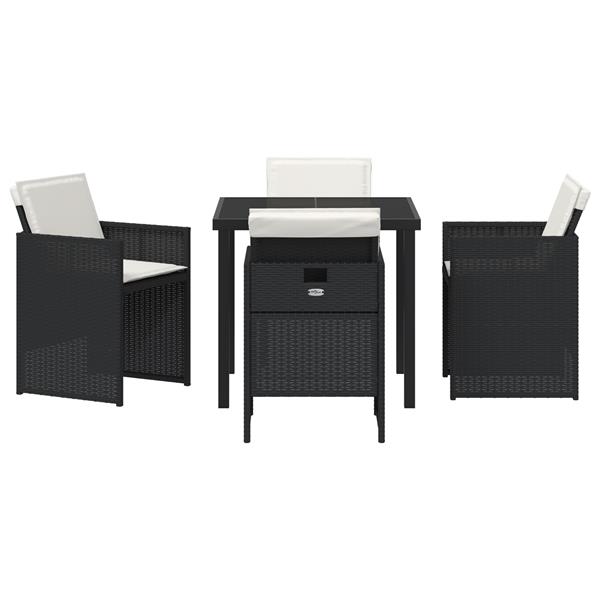 Grote foto vidaxl tuin eetset met kussen 5 pcs zwart poly riet tuin en terras tuinmeubelen