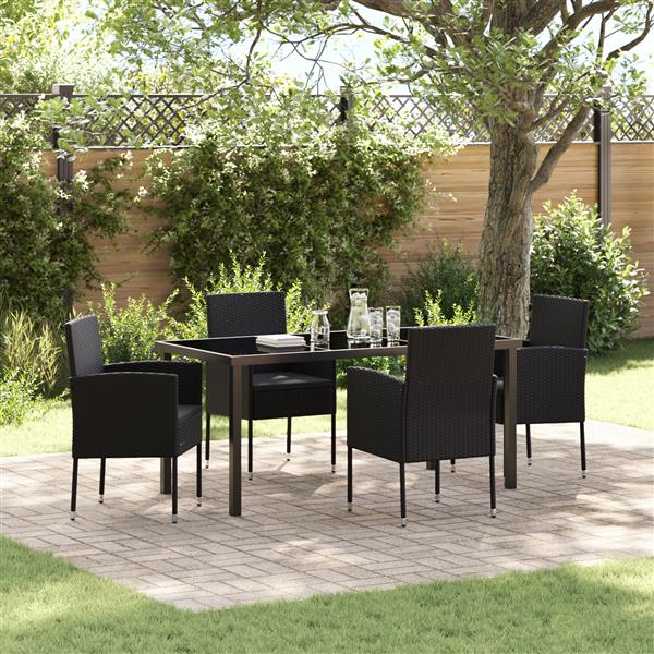 Grote foto vidaxl tuin eetset met kussen 5 pcs zwart poly riet tuin en terras tuinmeubelen