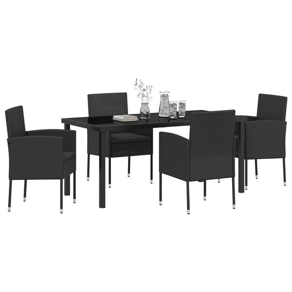 Grote foto vidaxl tuin eetset met kussen 5 pcs zwart poly riet tuin en terras tuinmeubelen