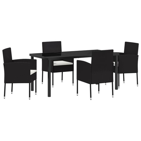 Grote foto vidaxl tuin eetset met kussen 5 pcs zwart poly riet tuin en terras tuinmeubelen