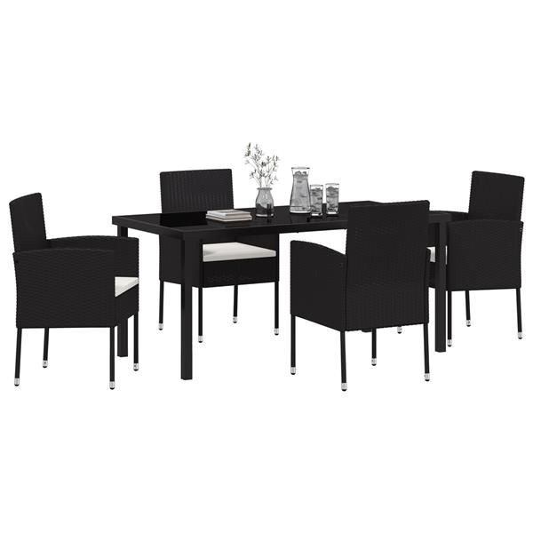 Grote foto vidaxl tuin eetset met kussen 5 pcs zwart poly riet tuin en terras tuinmeubelen