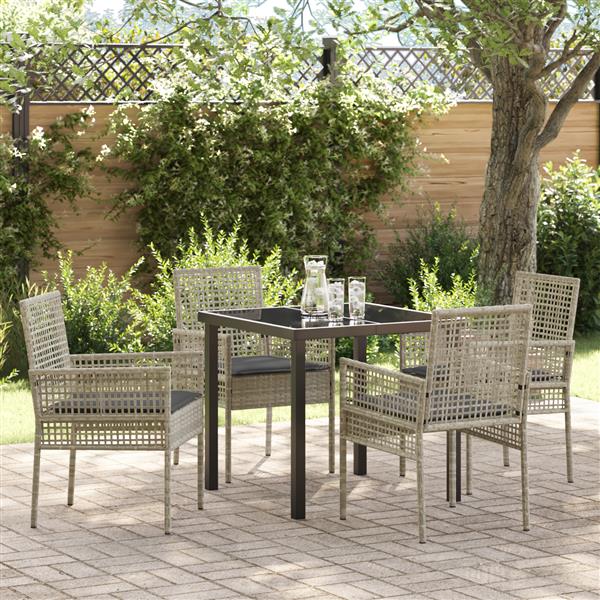 Grote foto vidaxl tuin eetset met kussen 5 pcs lichtgrijs poly riet tuin en terras tuinmeubelen
