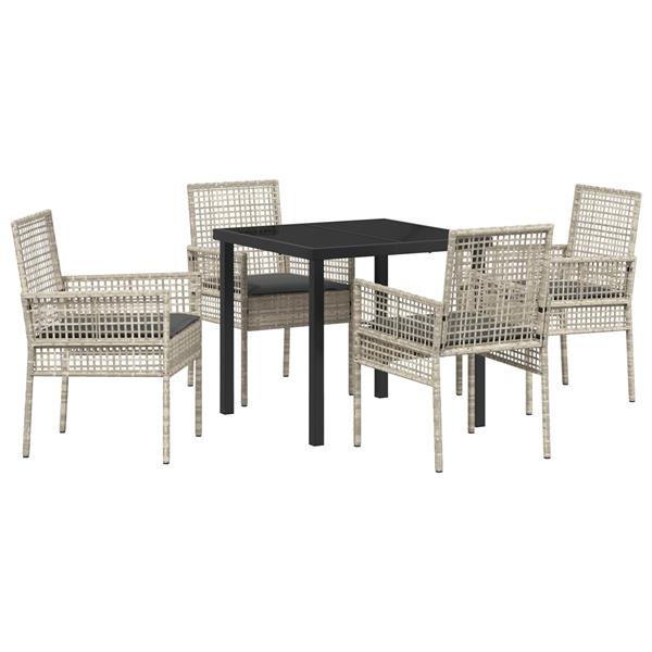 Grote foto vidaxl tuin eetset met kussen 5 pcs lichtgrijs poly riet tuin en terras tuinmeubelen