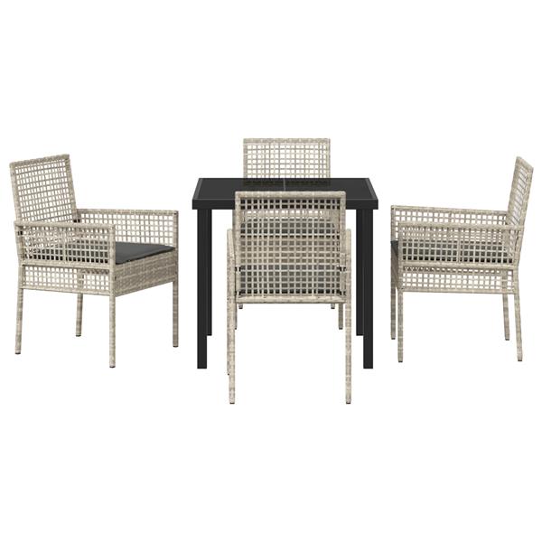 Grote foto vidaxl tuin eetset met kussen 5 pcs lichtgrijs poly riet tuin en terras tuinmeubelen