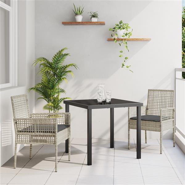Grote foto vidaxl tuin eetset met kussen 3 pcs lichtgrijs poly riet tuin en terras tuinmeubelen