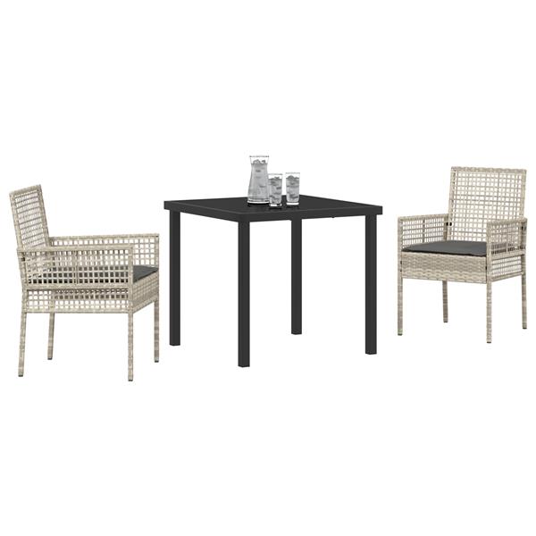 Grote foto vidaxl tuin eetset met kussen 3 pcs lichtgrijs poly riet tuin en terras tuinmeubelen