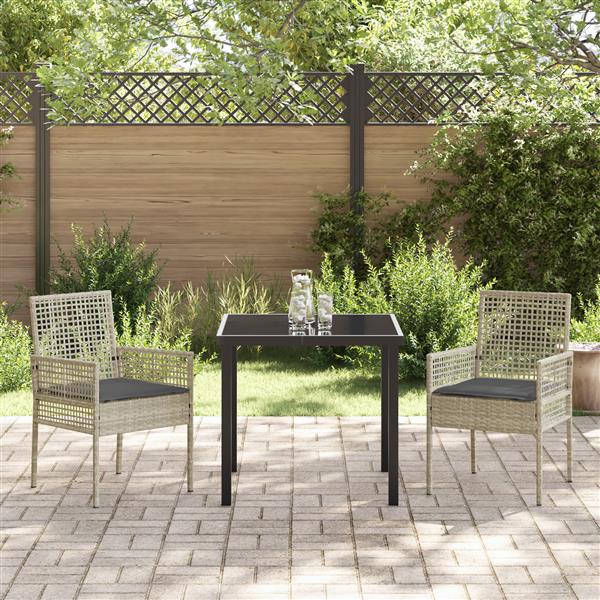 Grote foto vidaxl tuin eetset met kussen 3 pcs lichtgrijs poly riet tuin en terras tuinmeubelen