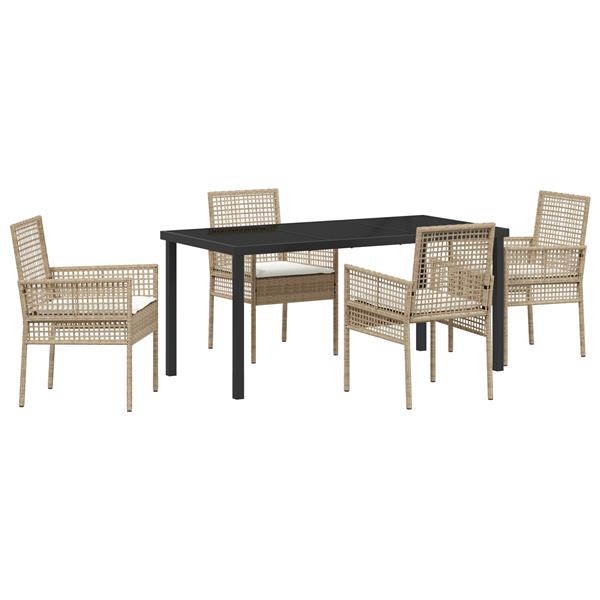 Grote foto vidaxl tuin eetset met kussen 5 pcs beige poly riet tuin en terras tuinmeubelen