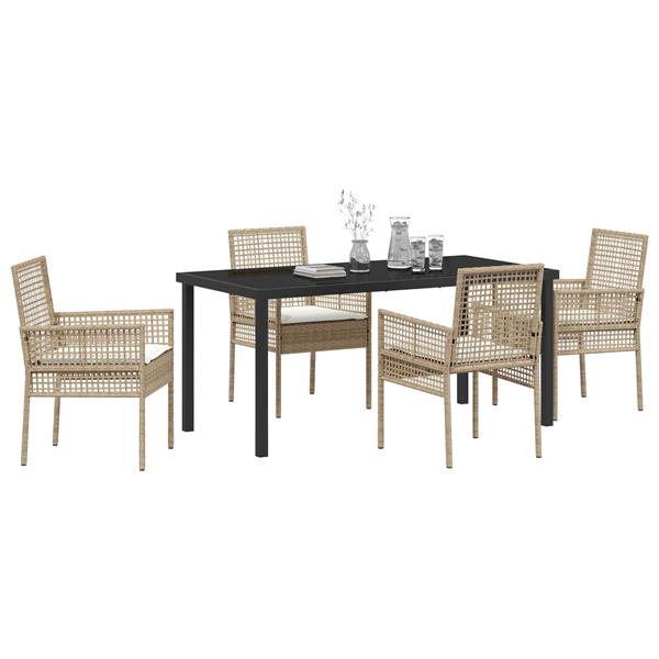 Grote foto vidaxl tuin eetset met kussen 5 pcs beige poly riet tuin en terras tuinmeubelen