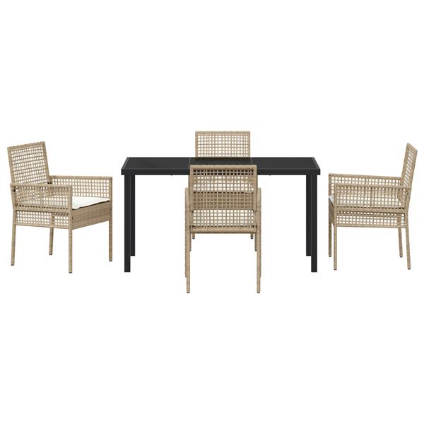 Grote foto vidaxl tuin eetset met kussen 5 pcs beige poly riet tuin en terras tuinmeubelen