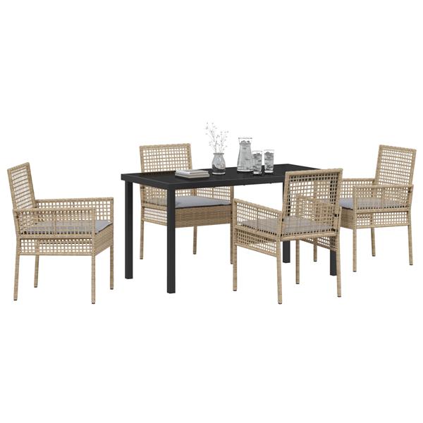Grote foto vidaxl tuin eetset met kussen 5 pcs beige poly riet tuin en terras tuinmeubelen
