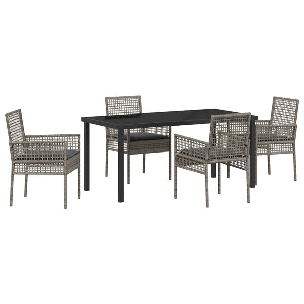 Grote foto vidaxl tuin eetset met kussen 5 pcs grijs poly riet tuin en terras tuinmeubelen