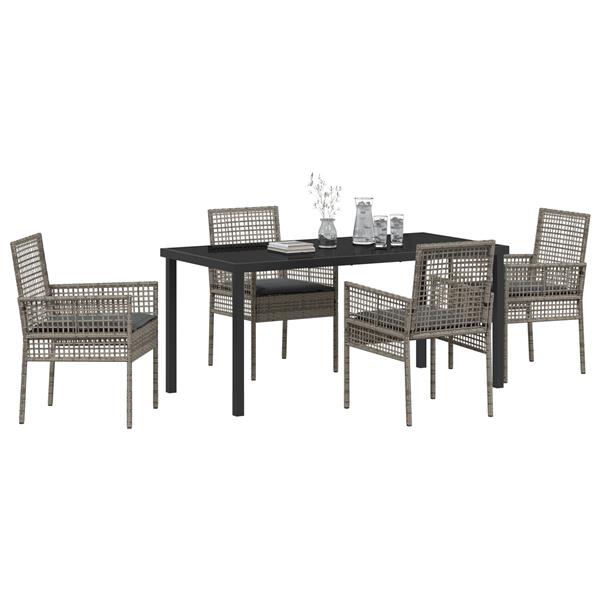 Grote foto vidaxl tuin eetset met kussen 5 pcs grijs poly riet tuin en terras tuinmeubelen