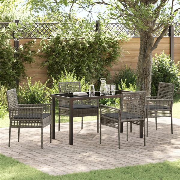 Grote foto vidaxl tuin eetset met kussen 5 pcs grijs poly riet tuin en terras tuinmeubelen