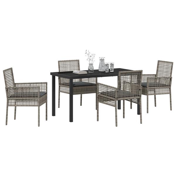 Grote foto vidaxl tuin eetset met kussen 5 pcs grijs poly riet tuin en terras tuinmeubelen