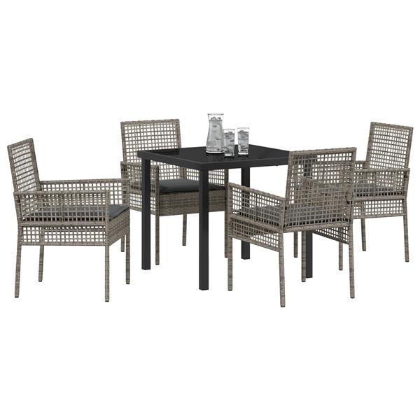 Grote foto vidaxl tuin eetset met kussen 5 pcs grijs poly riet tuin en terras tuinmeubelen
