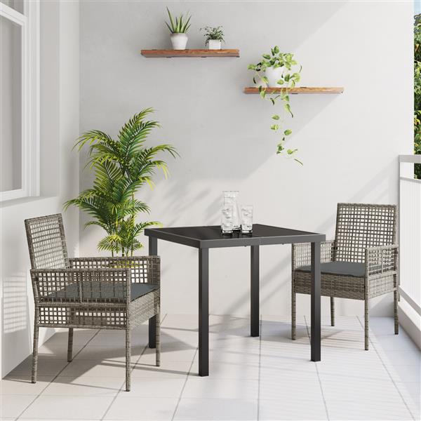 Grote foto vidaxl tuin eetset met kussen 3 pcs grijs poly riet tuin en terras tuinmeubelen