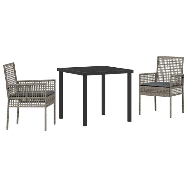 Grote foto vidaxl tuin eetset met kussen 3 pcs grijs poly riet tuin en terras tuinmeubelen