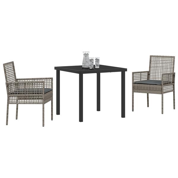 Grote foto vidaxl tuin eetset met kussen 3 pcs grijs poly riet tuin en terras tuinmeubelen