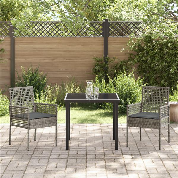 Grote foto vidaxl tuin eetset met kussen 3 pcs grijs poly riet tuin en terras tuinmeubelen