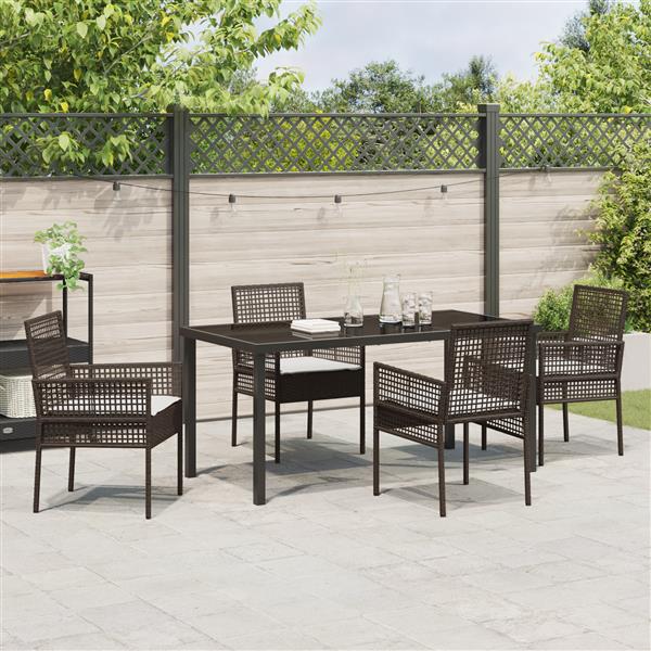 Grote foto vidaxl tuin eetset met kussen 5 pcs bruin poly riet tuin en terras tuinmeubelen