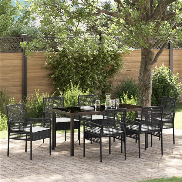 Grote foto vidaxl tuin eetset met kussen 7 pcs zwart poly riet tuin en terras tuinmeubelen