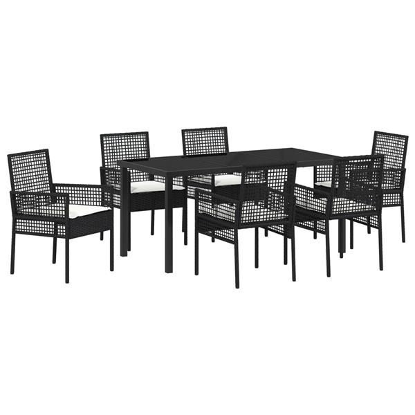Grote foto vidaxl tuin eetset met kussen 7 pcs zwart poly riet tuin en terras tuinmeubelen