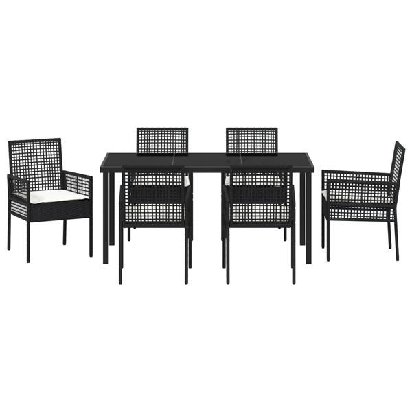 Grote foto vidaxl tuin eetset met kussen 7 pcs zwart poly riet tuin en terras tuinmeubelen