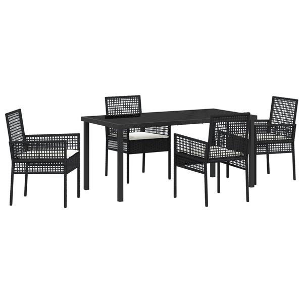 Grote foto vidaxl tuin eetset met kussen 5 pcs zwart poly riet tuin en terras tuinmeubelen