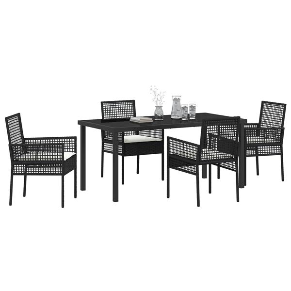 Grote foto vidaxl tuin eetset met kussen 5 pcs zwart poly riet tuin en terras tuinmeubelen