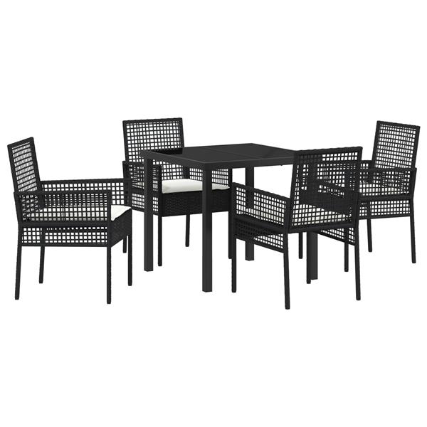 Grote foto vidaxl tuin eetset met kussen 5 pcs zwart poly riet tuin en terras tuinmeubelen