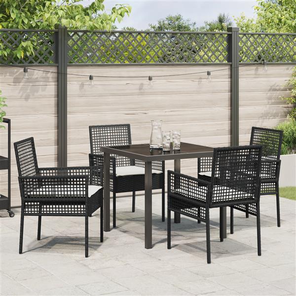 Grote foto vidaxl tuin eetset met kussen 5 pcs zwart poly riet tuin en terras tuinmeubelen