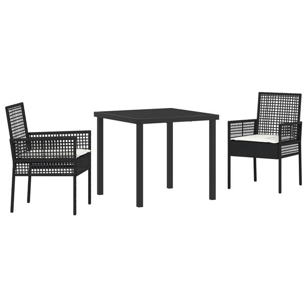 Grote foto vidaxl tuin eetset met kussen 3 pcs zwart poly riet tuin en terras tuinmeubelen