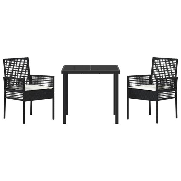 Grote foto vidaxl tuin eetset met kussen 3 pcs zwart poly riet tuin en terras tuinmeubelen