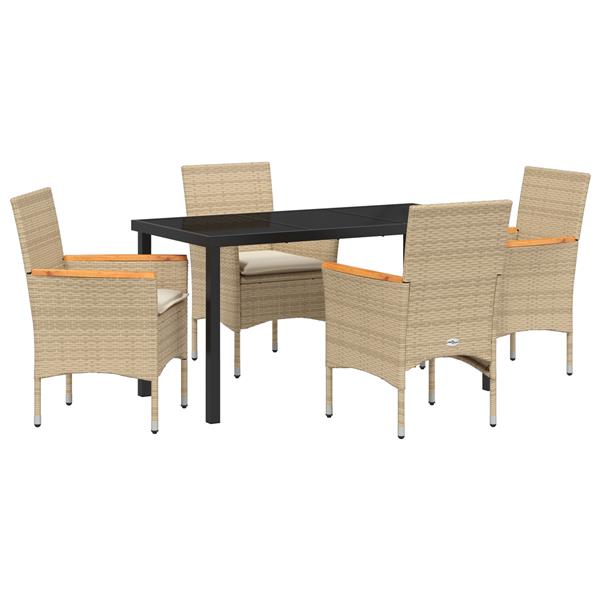 Grote foto vidaxl tuin eetset met kussen 5 pcs beige poly riet tuin en terras tuinmeubelen