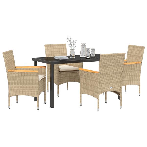 Grote foto vidaxl tuin eetset met kussen 5 pcs beige poly riet tuin en terras tuinmeubelen
