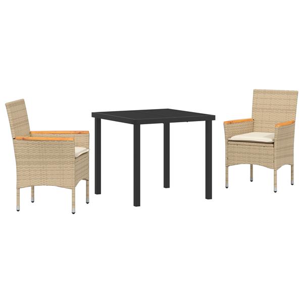 Grote foto vidaxl tuin eetset met kussen 3 pcs beige poly riet tuin en terras tuinmeubelen